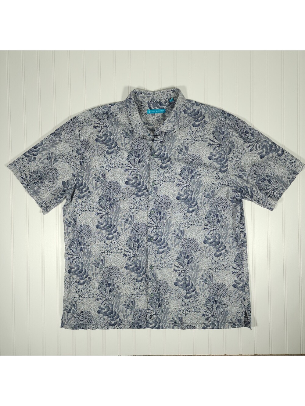 Tori Richard Men's 2XL Hawaiian Shirt Blue Coral Reef Floral Made in Hawaii USA